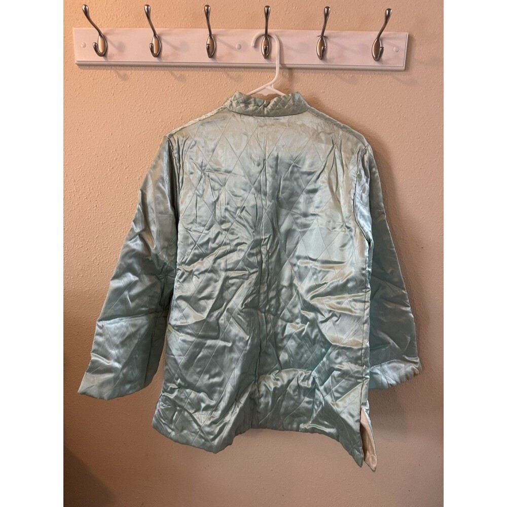 Vintage Asian Inspired Satin Jacket Size S Teal Blue Frog Closure EUC - Picture 5 of 5